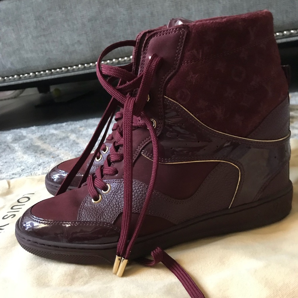 LOUIS VUITTON MILLENIUM WEDGES, 37,   Burgundy